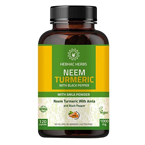 Neem Turmeric Capsules with Amla and Black Pepper 120 Veg Capsule Made with Organic Neem, Turmeric and Amla 60 Days Supply