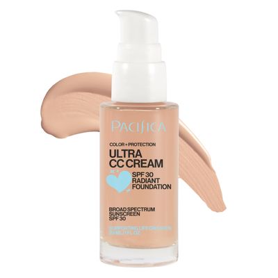 Pacifica Ultra CC Cream Radiant Foundation SPF 17 - Warm-Light - Medium Coverage Color Correcting Cream, Dewy Finish, Mineral SPF, 1 oz