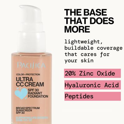 Pacifica Ultra CC Cream Radiant Foundation SPF 17 - Warm-Light - Medium Coverage Color Correcting Cream, Dewy Finish, Mineral SPF, 1 oz