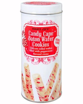 Trader Joe's Candy Cane Baton Wafer Cookies, Peppermint Flavored Creme Filling