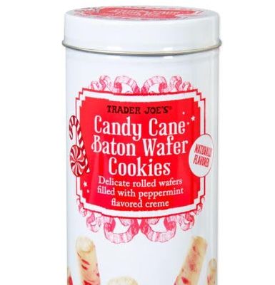 Trader Joe&#39;s Candy Cane Baton Wafer Cookies, Peppermint Flavored Creme Filling