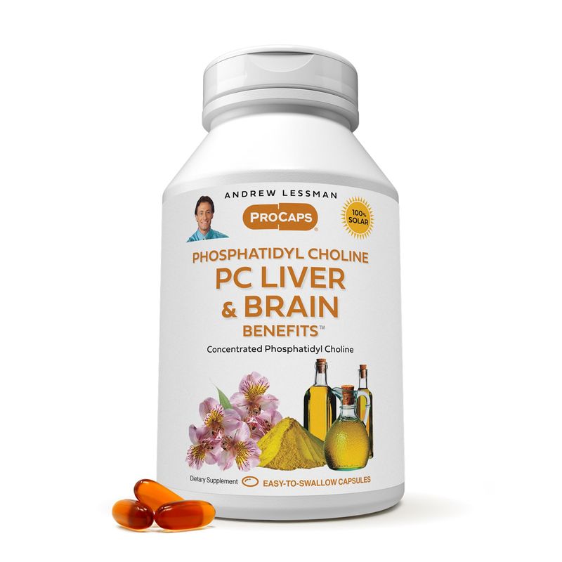 ANDREW LESSMAN PC Liver and Brain Benefits 60 Softgels - Phosphatidyl Choline, Most Important Building Block for Healthy Liver and Brain Structure, Function. No Additives. Easy to Swallow Softgels