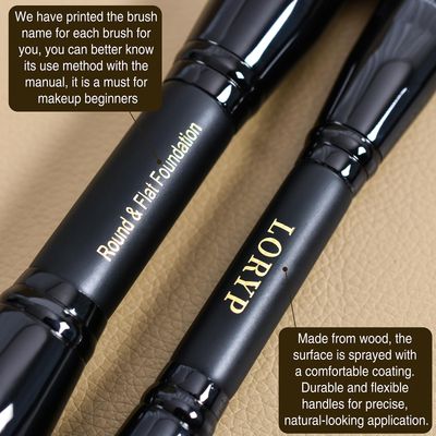 LORYP Black Makeup Brushes 2Pcs Duo End Foundation Powder Brush Set, Blush &amp; Highlighter Brush and Round &amp; Flat Foundation Brush