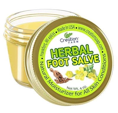 Creation Farm Foot Salve Herbal Balm Cream - Balsamo pomada crema herba de Los pies featuring Peppermint, Tea Tree plus 10 botanicals