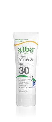 Alba Botanica Sunscreen for Face, Fragrance-Free Sheer Mineral Face Sunscreen Lotion, Broad Spectrum SPF 30, Water Resistant and Biodegradable, 2 fl. oz. Bottle Packaging May Vary