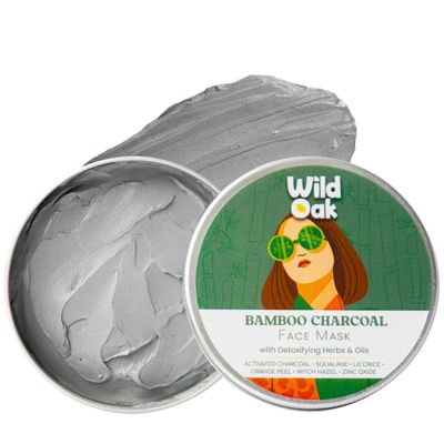 Wild Oak De Tan &amp; Anti Acne Clay Mask With 7x Power of Niacinamide, Bamboo Charcoal, Ashwagandha, Calendula, Manjistha &amp; Licorice Glow and Oil Control Blackheads Face Pack 3.52 Oz