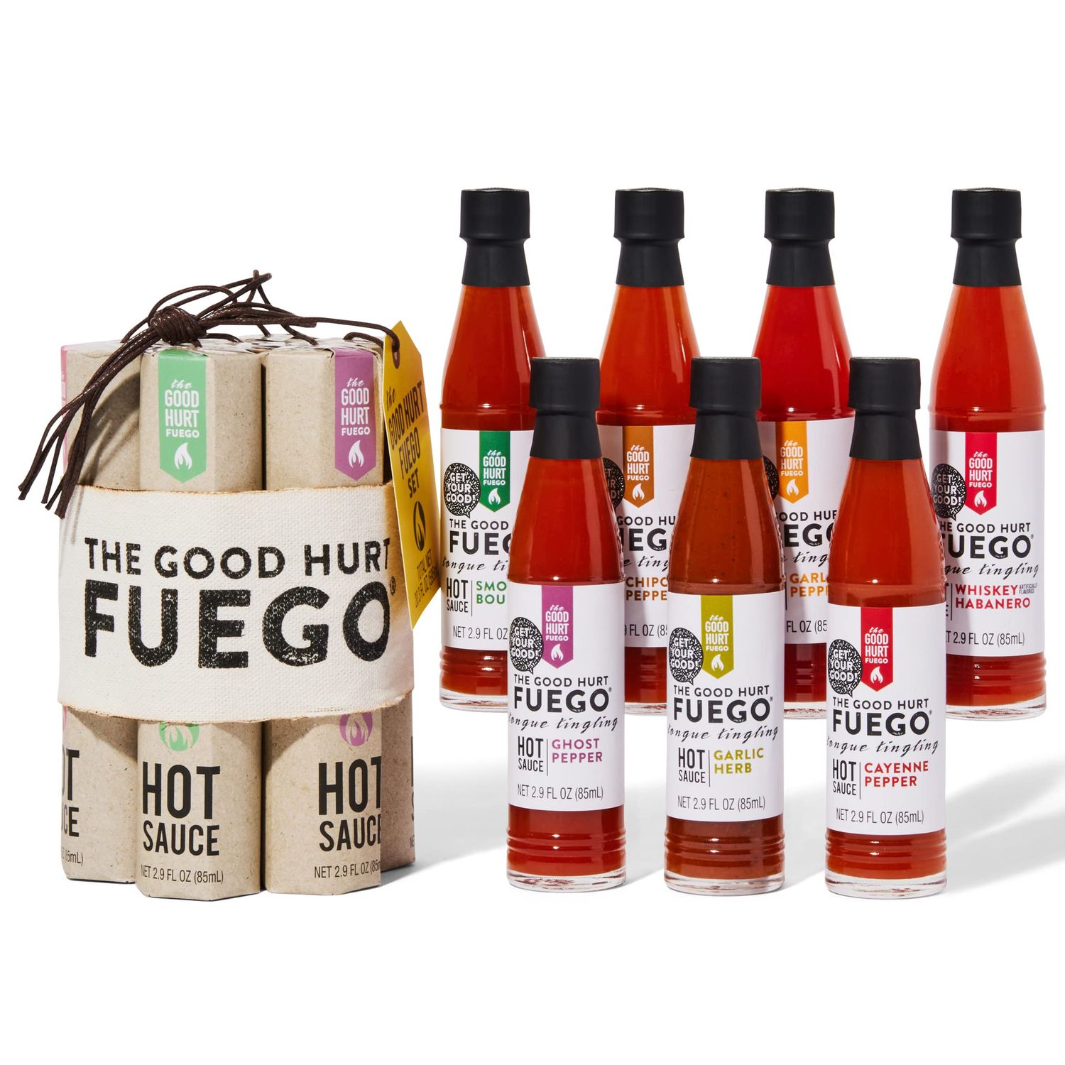 Father&#39;s Day Gift - The Good Hurt Fuego: A Hot Sauce Gift Set for Hot Sauce Lovers, Sampler Pack of 7 Different Hot Sauces Inspired by Exotic Flavors and Peppers from Around the World