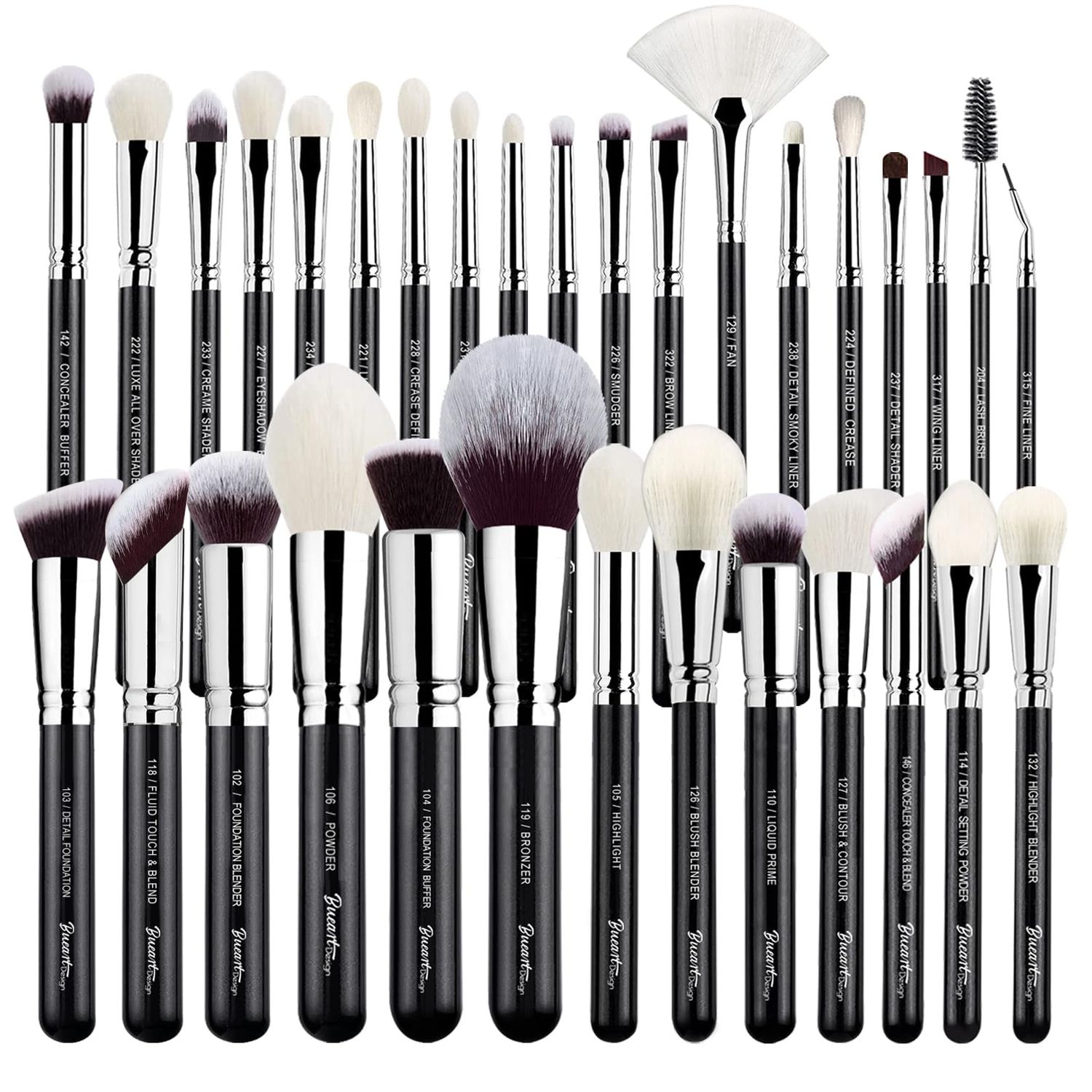 Pro makeup Artist Brushes Set 32Pcs Luxury Goat Hair Horse hair Makeup Brush Set eye and face brushes for every possibility By Bueart Design