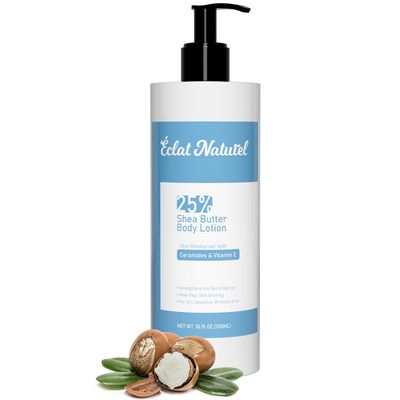 Eclat Naturel Shea Butter Hand and Body Lotion, with Vitamin E Niacinamide Ceramide Moisturizer for Dry Skin, 25 Shea Butter Brightening Moisturizing Lotion for Hands and Body, 10.15 Fl Oz