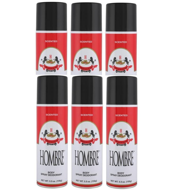 Hombre Red Deodorant Body Spray Classic for Men 5.5oz-156g 6 Pack