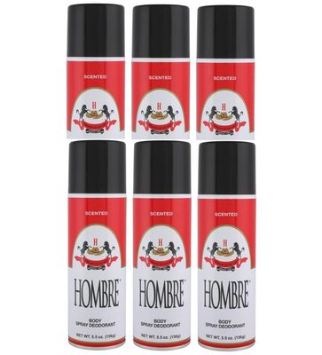 Hombre Red Deodorant Body Spray Classic for Men 5.5oz-156g 6 Pack