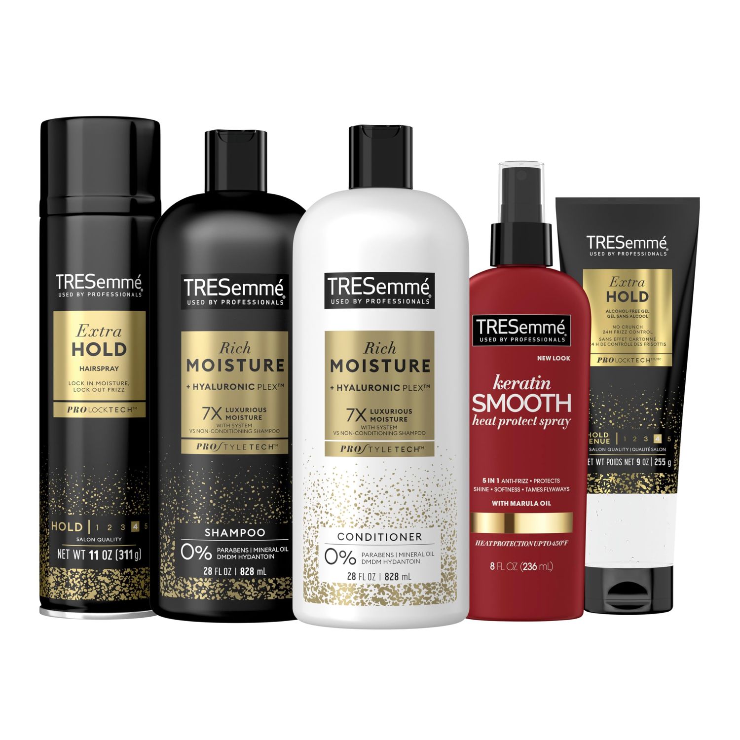 TRESemme Shampoo, Conditioner, Hairspray, Styler, &amp; Gel Start to Finish Hair Kit our Full Hair Regimen 5 Pack
