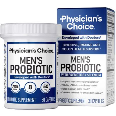 Physician&#39;s Choice Probiotics for Men - 70 Billion CFU - 8 Strains - wSelenium &amp; Organic Prebiotics - Supports Digestive Health, Microbiome, Colon, &amp; Immune Health - Advanced Men&#39;s Probiotic - 30ct