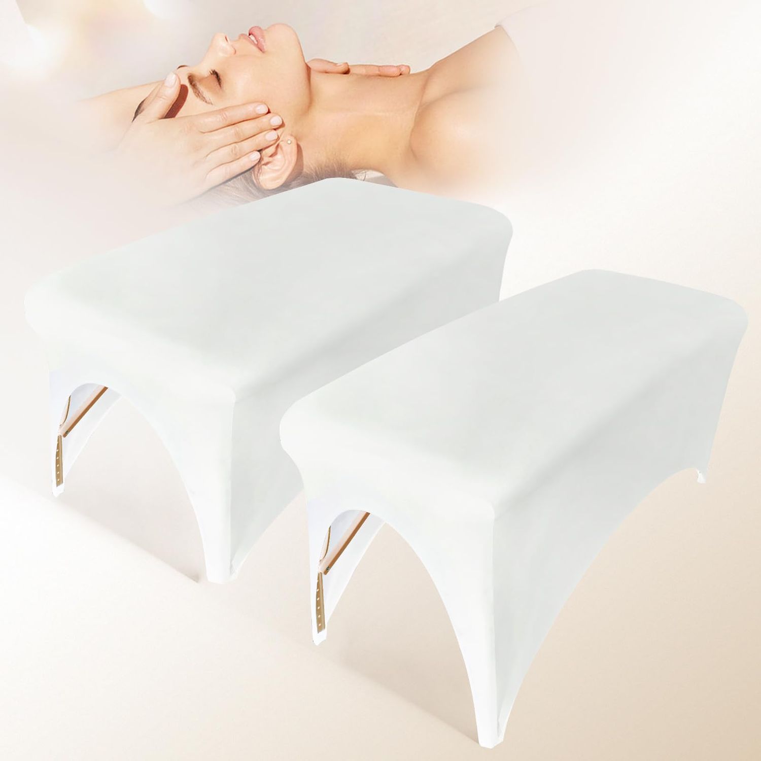2-Piece Spa Bed Cover Professional Lash Bed Cover Stretchy Massage Table Cover Beauty Bed Protective Topper, Excellent for Lash Extension, Spa, Massage, Beauty Salon, Wax, Tattoo White