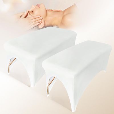 2-Piece Spa Bed Cover Professional Lash Bed Cover Stretchy Massage Table Cover Beauty Bed Protective Topper, Excellent for Lash Extension, Spa, Massage, Beauty Salon, Wax, Tattoo White