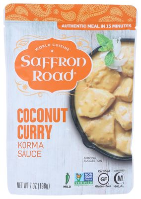 Saffron Road Coconut Curry Simmer Sauce, 7oz - Non-GMO, Gluten Free, Halal, Kosher, Vegetarian
