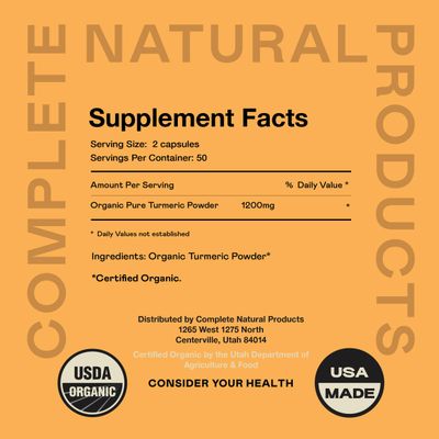 Organic Turmeric Capsules - Raw &amp; Pure Curcumin Root Powder Supplement, 100 Capsules 600mg, Gallbladder, Liver, and Support