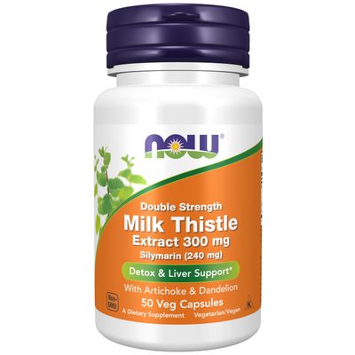 NOW Foods Supplements, Silymarin Milk Thistle Extract 300 mg with Artichoke and Dandelion, Double Strength, Supports Liver Function, 50 Veg Capsules