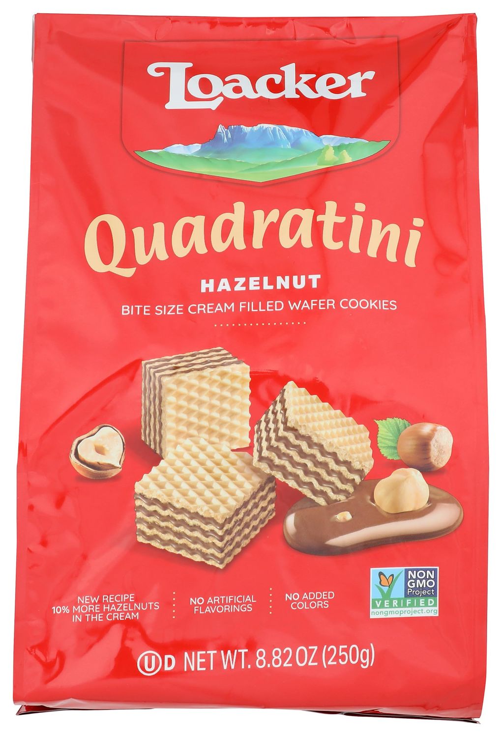 Loacker Quadratini Hazelnut Wafer Cookies - 30 Less Sugar - Premium Crispy Bite Size Wafers with Hazelnut Cream Filling - Resealable Family Pack - NON-GMO - 100 Italian Hazelnuts - LARGE Snack Bag...