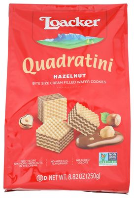 Loacker Quadratini Hazelnut Wafer Cookies - 30 Less Sugar - Premium Crispy Bite Size Wafers with Hazelnut Cream Filling - Resealable Family Pack - NON-GMO - 100 Italian Hazelnuts - LARGE Snack Bag...