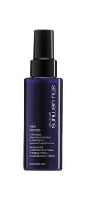shu uemura art of hair Yubi Blonde Anti-Brass Heat Protecting Purple Serum - Tones Brassy and Yellow Hues, Hydrates and Adds Shine, For Color Treated Blonde and Silver Hair, 3.3 Fl Oz