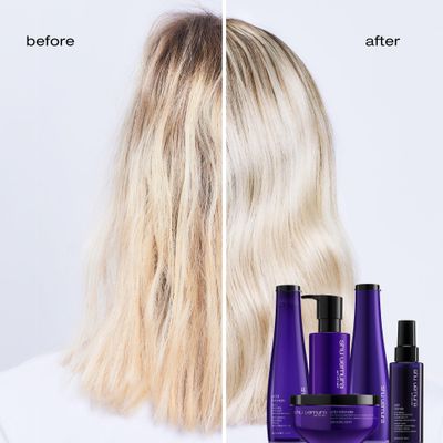shu uemura art of hair Yubi Blonde Anti-Brass Heat Protecting Purple Serum - Tones Brassy and Yellow Hues, Hydrates and Adds Shine, For Color Treated Blonde and Silver Hair, 3.3 Fl Oz