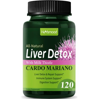 Herbmood Silymarin Milk Thistle Liver Detox Capsules for Fatty Liver, Alcachofa y Cardo Mariano con Silimarina para el Higado Graso, Liver Cleanse Detox &amp; Repair Formula wArtichoke Extract. 120Count
