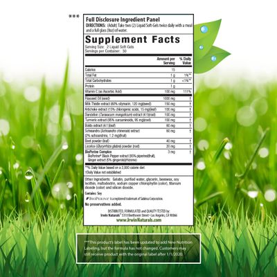 Irwin Naturals Milk Thistle Liver Detox - 60 Liquid Soft-Gels, Supports Liver Health with Dandelion, Artichoke, Turmeric &amp; Green Beet Root - 30 Total Servings