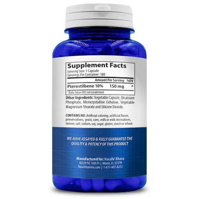 Extra Strength Pterostilbene Supplement Vegan Friendly 150mg Pterostilbene Capsules Antioxidant Supplement for Aging Heart Immune and Brain Support Made in The USA 180 Day Supply