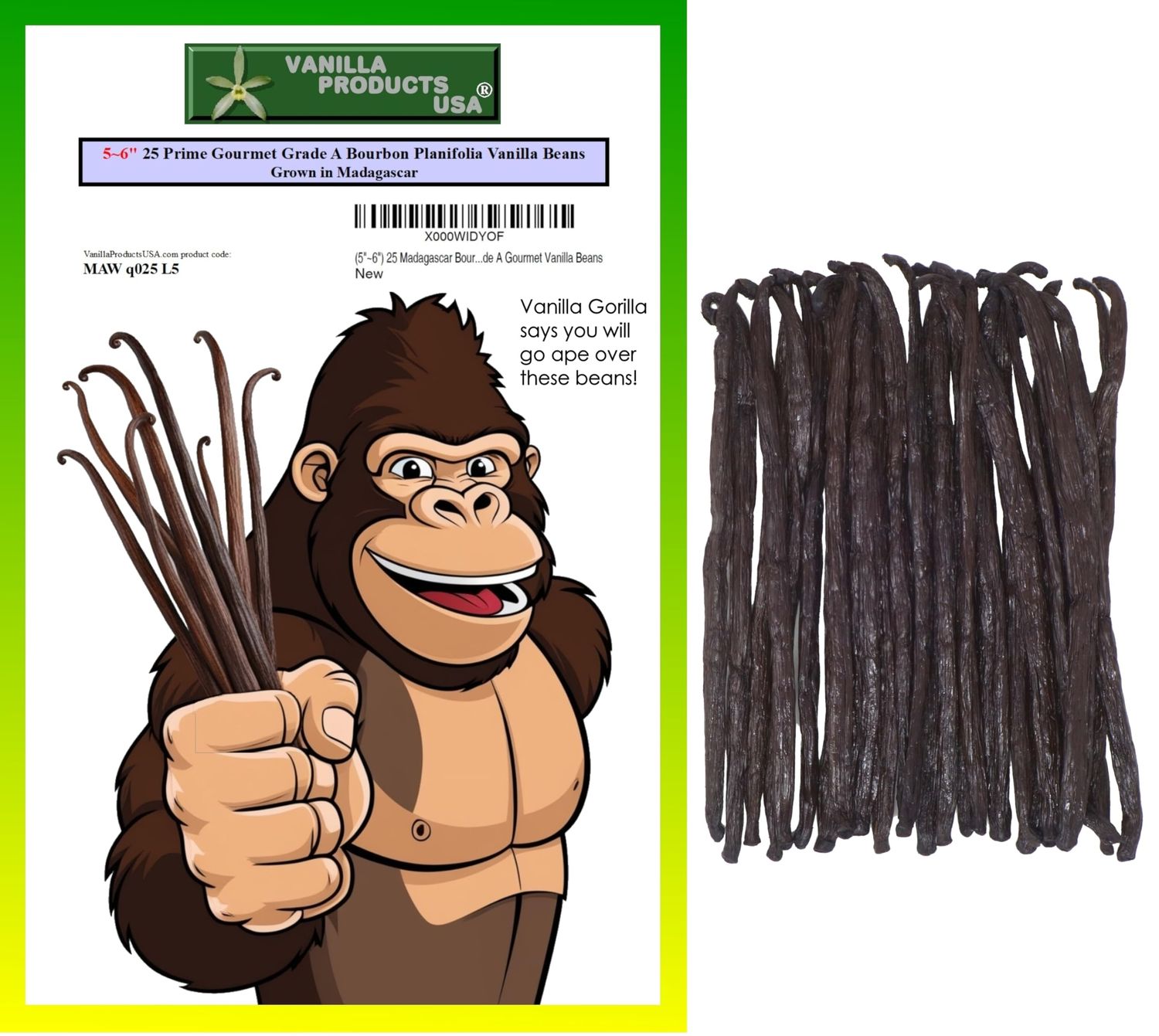 25 Whole Grade A Prime Gourmet Bourbon Madagascar Vanilla Beans 56 by Vanilla Products USA