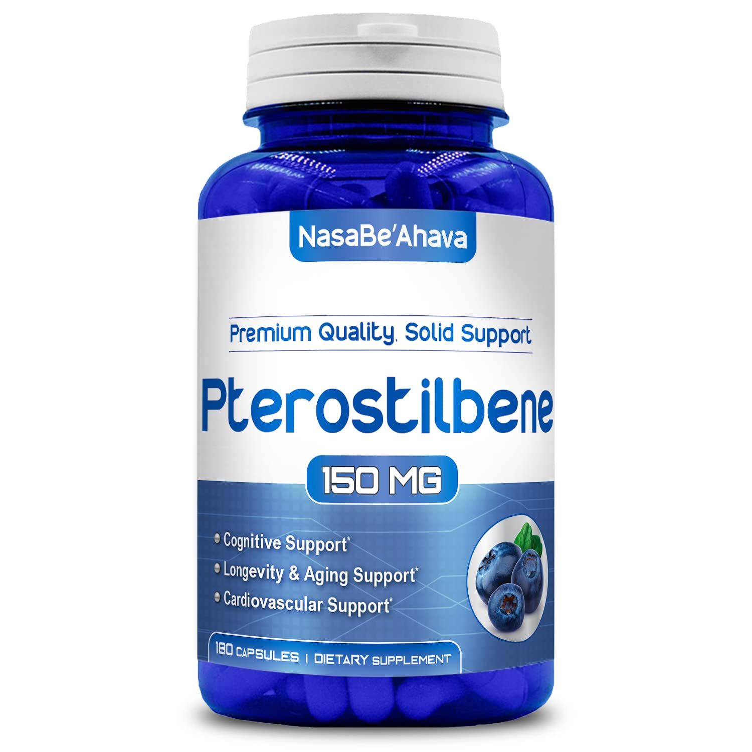 Extra Strength Pterostilbene Supplement Vegan Friendly 150mg Pterostilbene Capsules Antioxidant Supplement for Aging Heart Immune and Brain Support Made in The USA 180 Day Supply