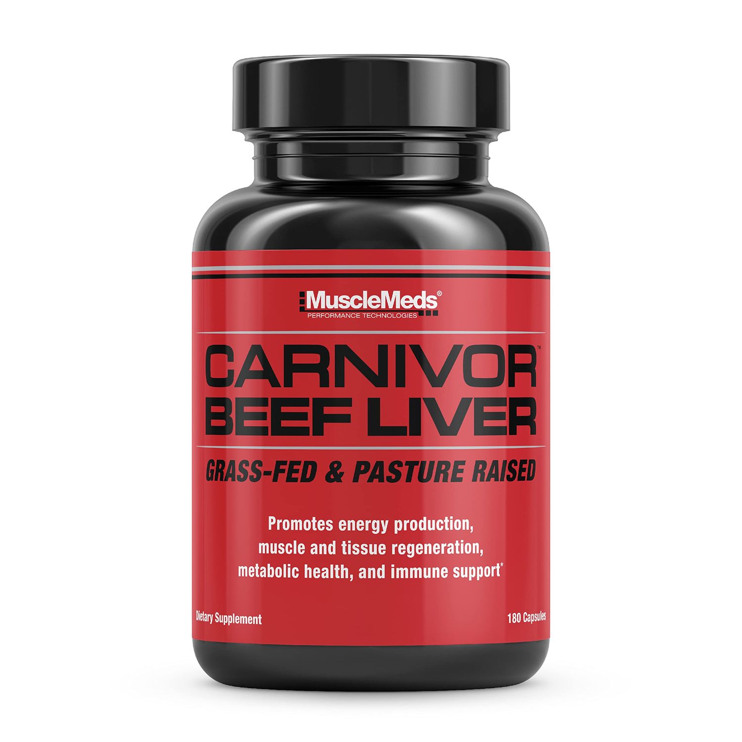 MuscleMeds Carnivor Beef Liver Capsules, Energy Production, Muscle Recovery, Immunity, Non-GMO, Liver Health Supplement, Grass Fed 180 Capsules