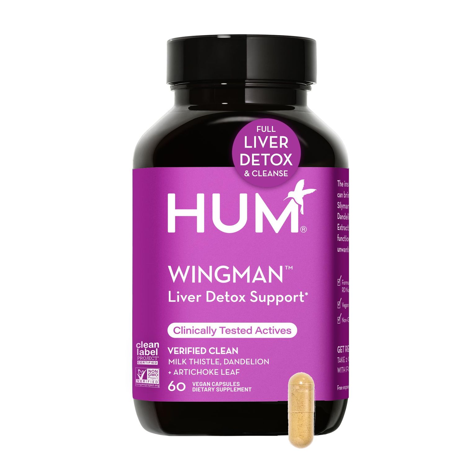 HUM Wing Man - Liver Detox and Liver Support Supplement with Milk Thistle, Dandelion Root Powder &amp; Artichoke Leaf Extract - Helps Flush Liver of Toxins 60-Count