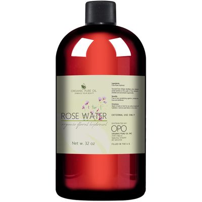 32 oz Rose Hydrosol Water - 100 Pure Rosewater Spray Mist Bulk - Hydrating Face Toner Rose Water for Skin and Hair Linen Spray for Sheets Room Freshener Body Spray Refill by Organic Pure Oil