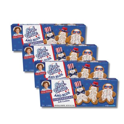 Limited Edition Red, White and Blue Gingerbread Soft Cookies, Patriotic Design, 4 Pack