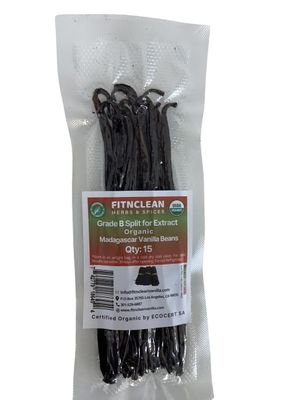 15 Organic Split Madagascar Vanilla Beans Grade B 5-7 For Extract by FITNCLEAN VANILLA Bourbon NON-GMO Pods