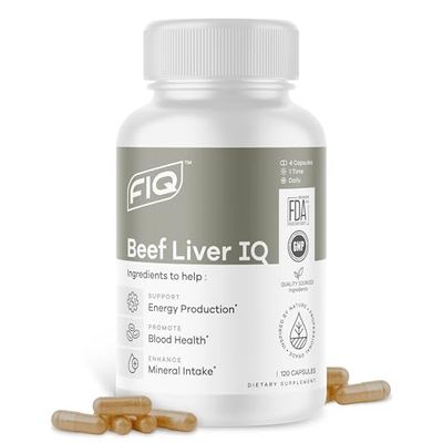 FIQ - Beef Liver IQ - Beef Liver Capsules - Supports Energy Production - Natural Iron, Copper, Vitamin A, &amp; Vitamin B - High Absorption - 120 Capsules