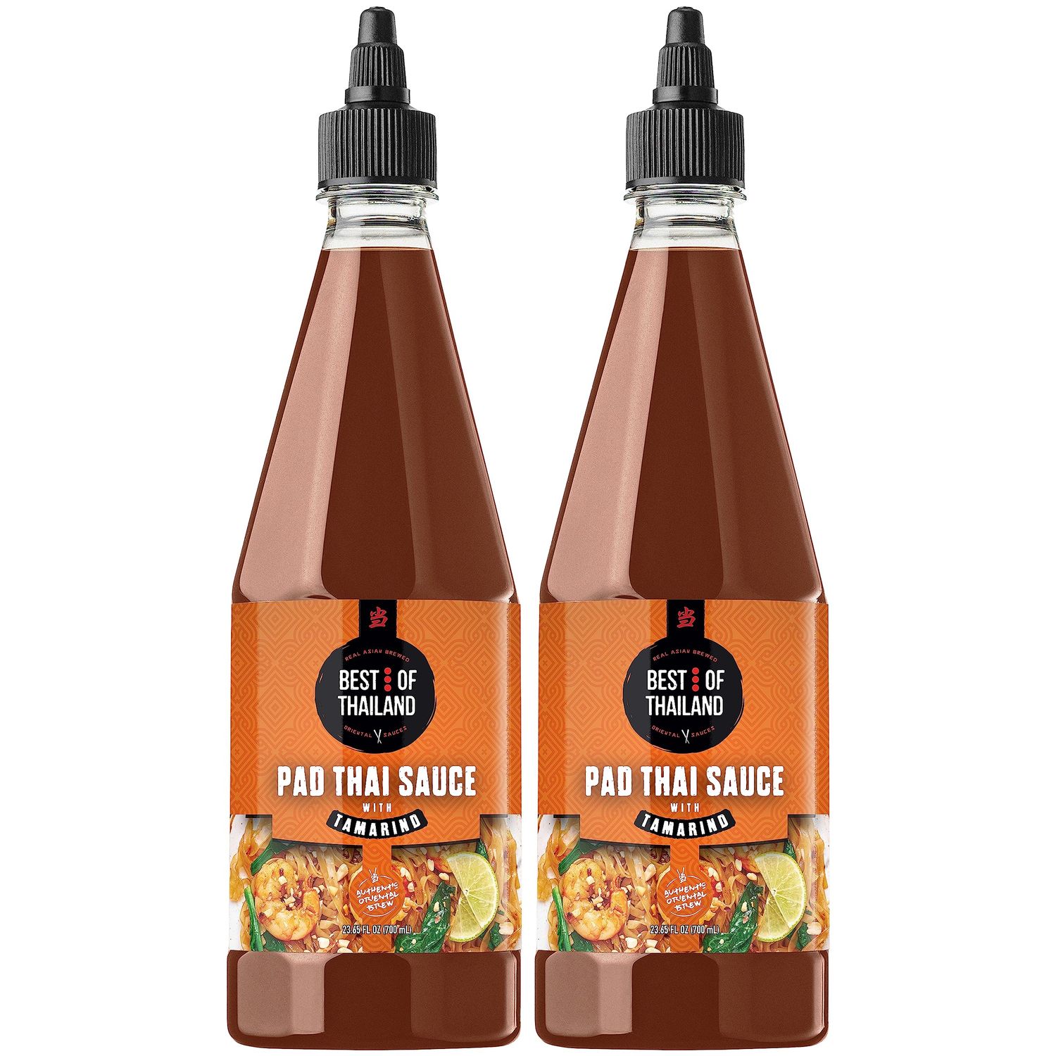 Best Of Thailand Authentic Pad Thai Sauce - Rich Tamarind Flavor, Tangy, Sweet, Savory Ideal for Noodles, Stir-Fries NO MSG Kosher, Fat-Free 2-Pack 23.65 Fl Oz
