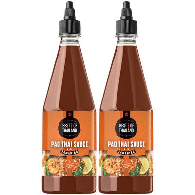 Best Of Thailand Authentic Pad Thai Sauce - Rich Tamarind Flavor, Tangy, Sweet, Savory Ideal for Noodles, Stir-Fries NO MSG Kosher, Fat-Free 2-Pack 23.65 Fl Oz