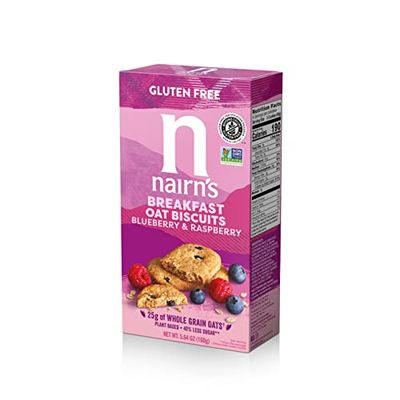 Nairn&#39;s Gluten-Free Blueberry and Raspberry Breakfast Biscuits - Healthy, Tasty, High Fiber, Non-GMO, No Artificial Colors, Flavors, or Preservatives, Safe for Celiacs, 5.64oz