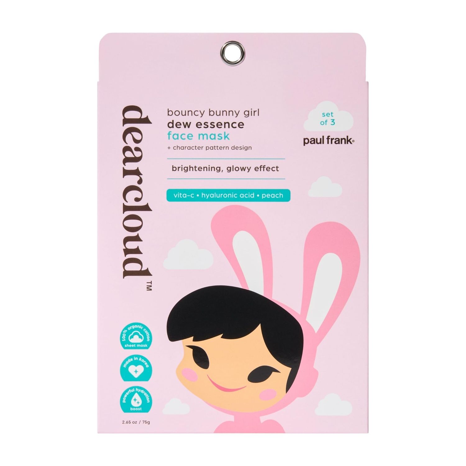 dearcloud x Paul Frank Bouncy Bunny Girl Dew Essence Face Mask, Korean Sheet Mask - Tranexamic Acid, Niacinamide &amp; Squalane 3 Pack