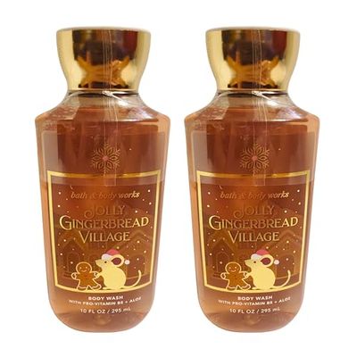 Bath &amp; Body Works Shea Vitamin E Shower Gel, Set of 2, 10oz Each Jolly Gingerbread Village