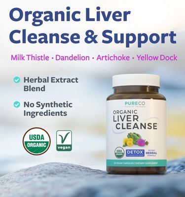 Organic Liver Cleanse Detox &amp; Repair Vegan, Non-GMO Milk Thistle Extract 80 Silymarin, Dandelion Root, Artichoke Leaf, Yellow Dock - Liver Health Support Supplement - 60 Capsules No Pills