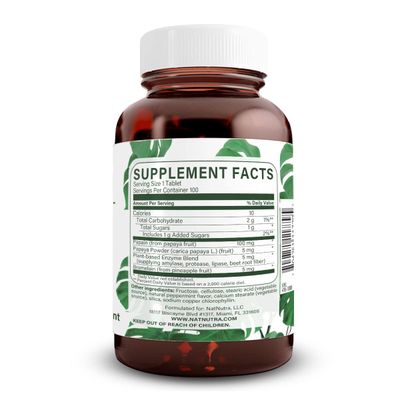 Natural Nutra Chewable Peppermint Digestive Enzyme Supplement, Help to Relieve Gas, Indigestion, and Other Digestive discomforts, Stomach Calmness, Papaya Papain, Vegan and Vegetarian, 100 Tablets