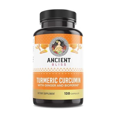 Turmeric Curcumin with Ginger &amp; Bioperine, Turmeric Curcumin with Black Pepper &amp; Raw Ginger Root Powder Capsule Supplement by Ancient Bliss 120 Capsules