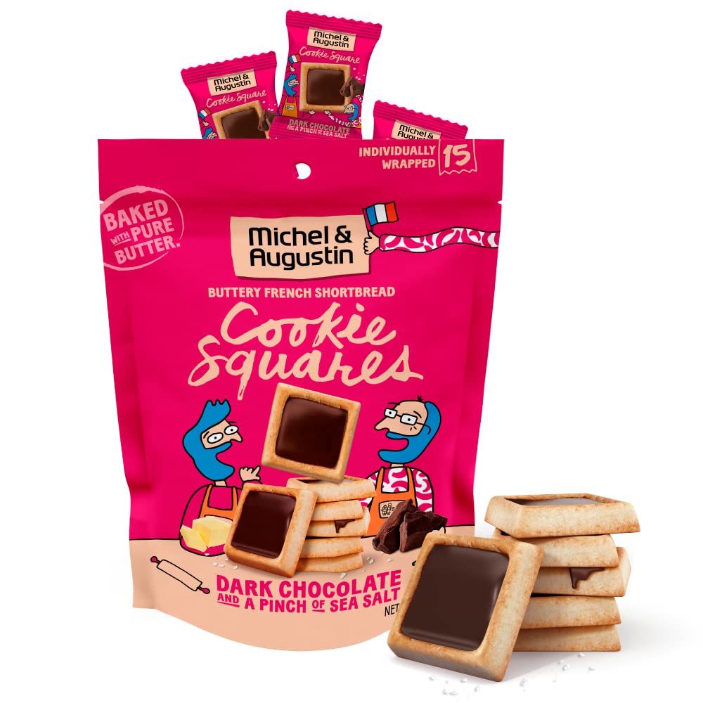 Michel et Augustin Cookies, Individually Wrapped Snacks, Gourmet Dark Chocolate &amp; Sea Salt Shortbread, 15 French Butter Cookies