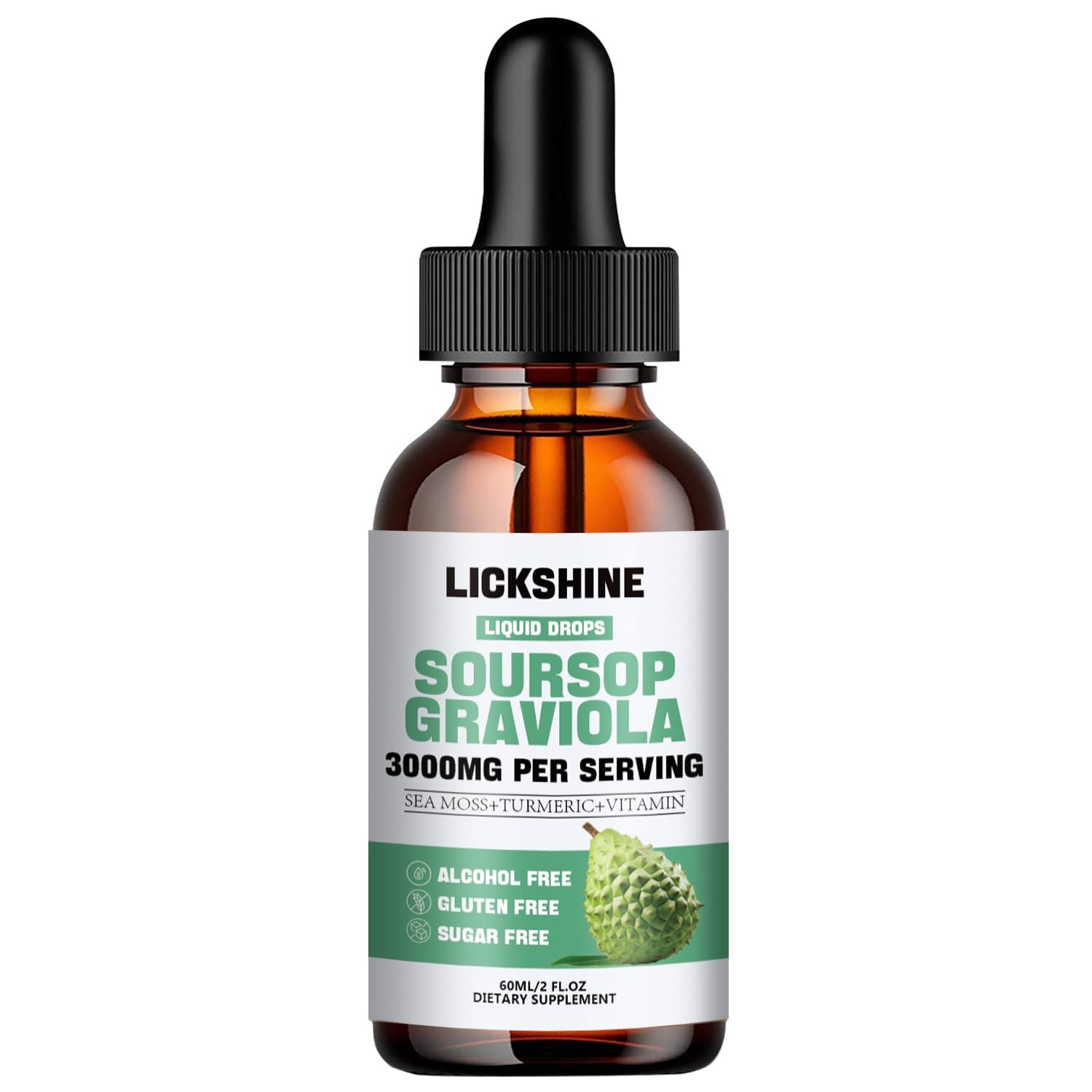 1 Packs 3000MG Soursop Graviola Liquid Drop for cell Support &amp;Regeneration, lmmune, Gut, Antioxidant, Mood, Relax, Liver and Sleep Zzz - Soursop Graviola Leaf Extract, Sea Moss, Turmeric - 2Fl Oz