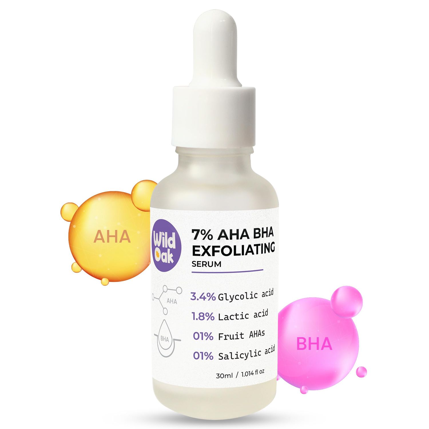 WildOak 7 AHA BHA Peeling Face Serum 1 Fruit AHA Skin Exfoliation, Pore Cleansing &amp; Anti-Aging Great for beginners 1.01 fl oz