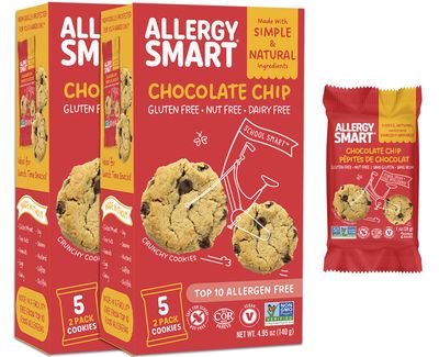 Allergy Smart Crunchy CHOCOLATE CHIP Cookies Gluten Free, Nut Free, Egg Free, Soy Free, Dairy Free, Non GMO, Kosher Delicious Plant Based School Snack for Kids &amp; On the Go 10 INDIVIDUALLY WRAPPED 1...