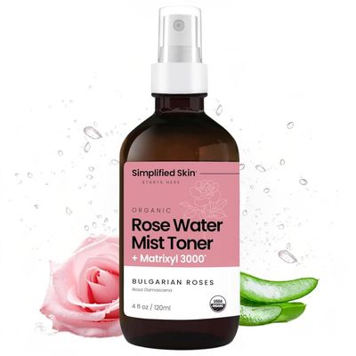Rose Water Spray for Face with Matrixyl 3000 - Organic Rosewater Face Mist with Aloe Vera &amp; Hyaluronic Acid - Hydrating, Reduces Fine Lines, Boosts Collagen Production, &amp; Soothes Skin - 4 Fl Oz